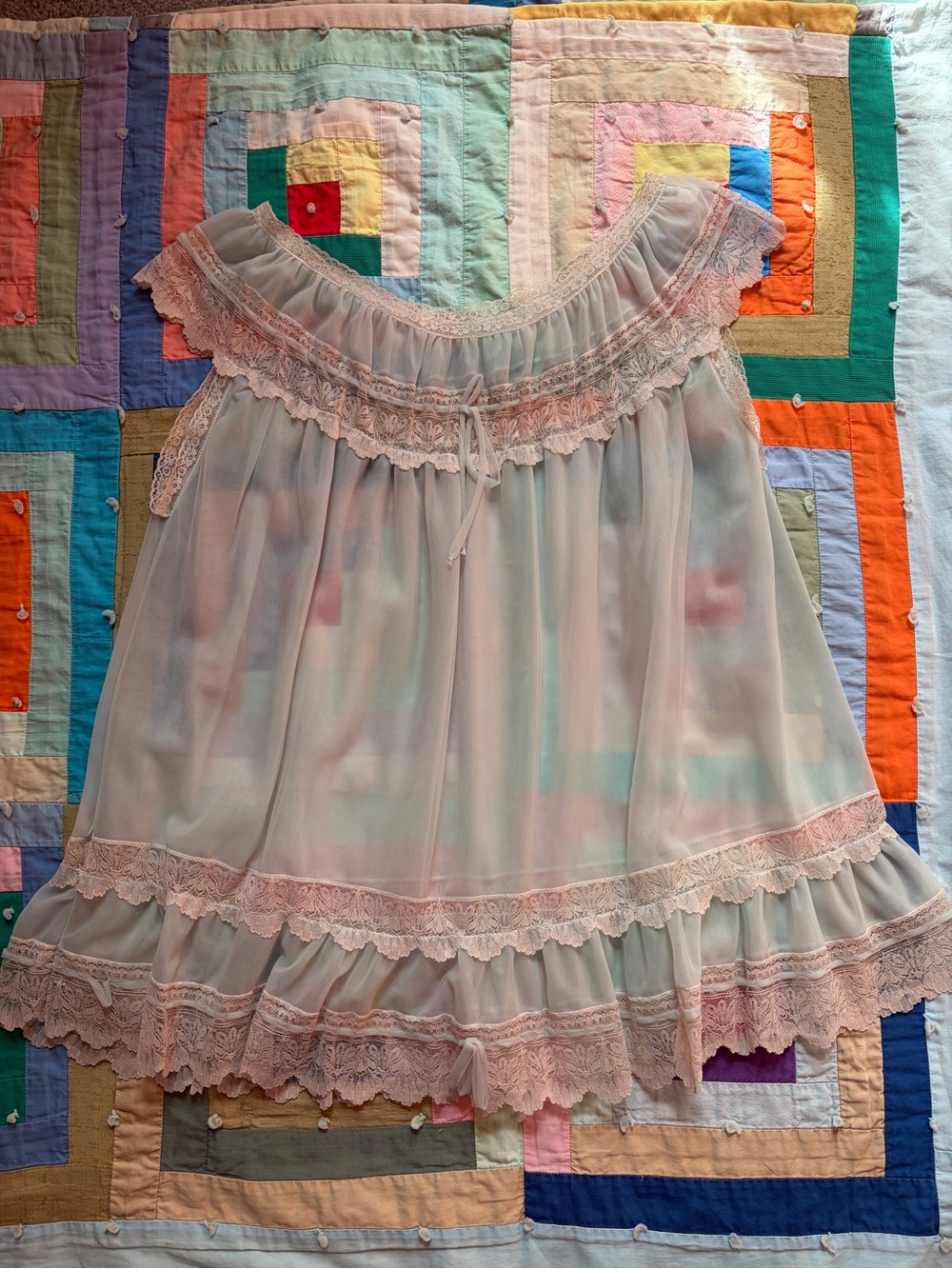 Vintage Sheer Mint Off-Shoulder Nightie